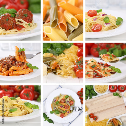 Collage mit Zutaten für ein Spaghetti Essen Pasta Nudeln Gerich
