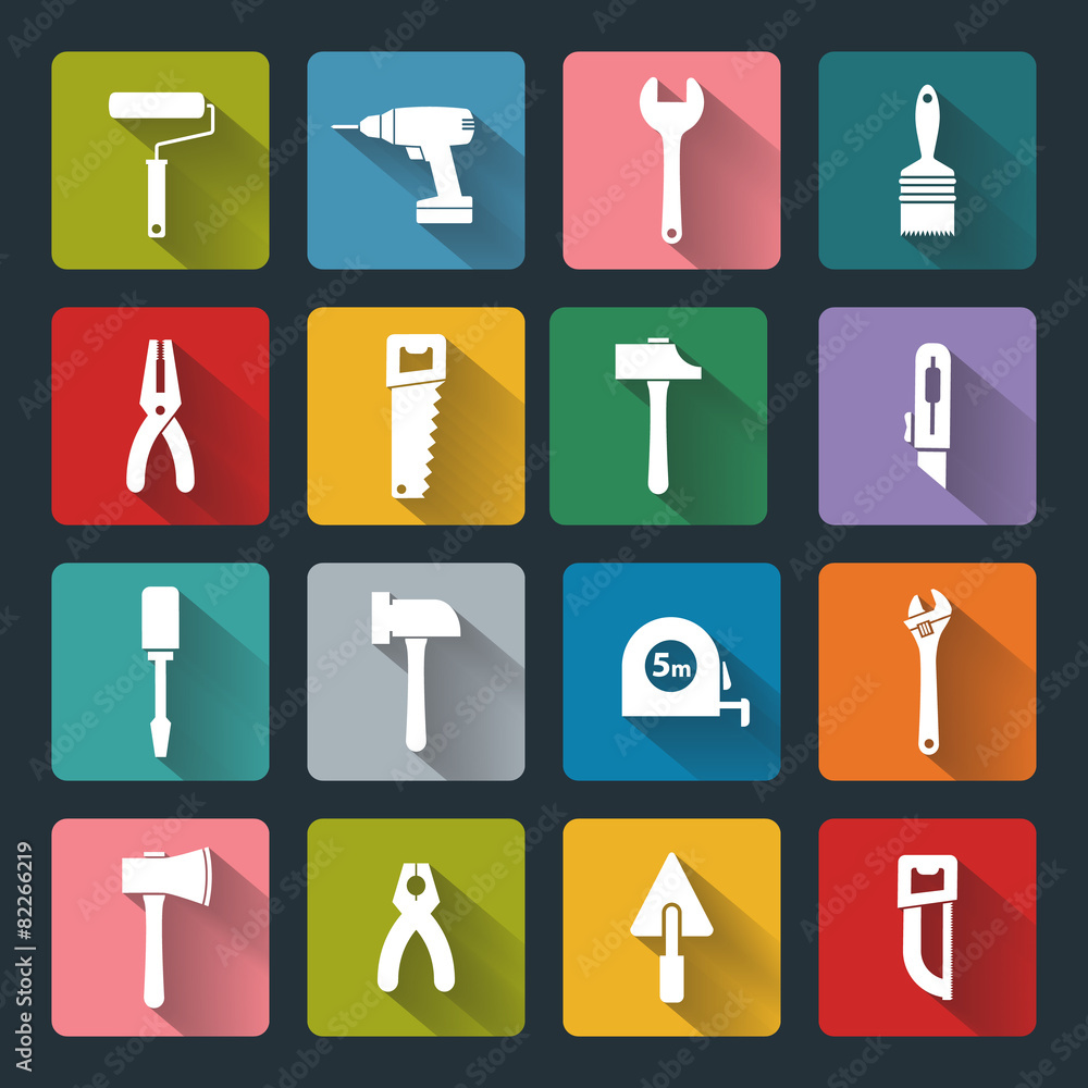 Flat working tools icons Flat working tools icons
