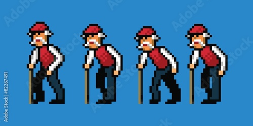old man pixel art style walking cycle animation