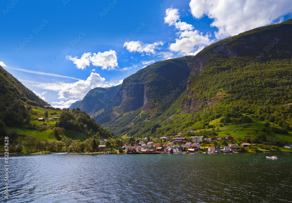 Village in Fjord Naeroyfjord - Norway