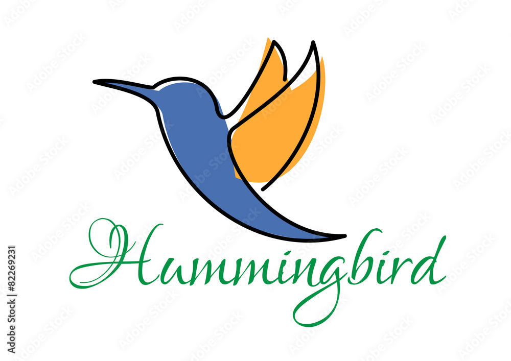 Obraz premium Abstract blue and orange doodle sketch of hummingbird