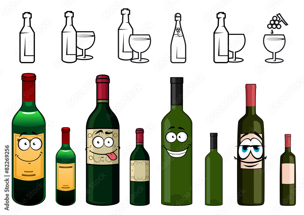Cartoon characters of wine bottles in various design Cartoon characters of wine bottles in various design