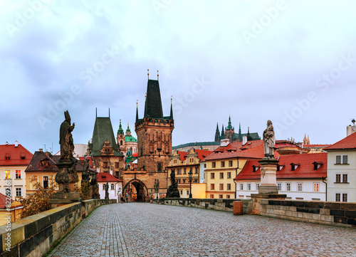 Obraz na płótnie The Old Town with Charles bridge in Prague w salonie