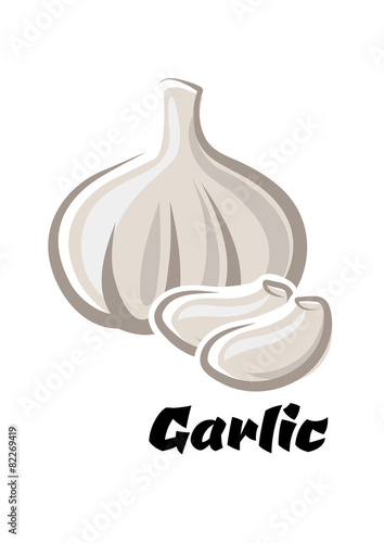 Cartoon bulb of white garlic with cloves