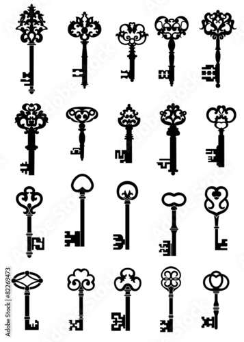 Vintage keys with intricate bits and ornate bows