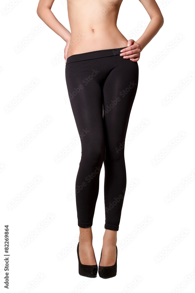 Beautiful girl in black tights and shoes. Isolated Beautiful girl in black tights and shoes. Isolated