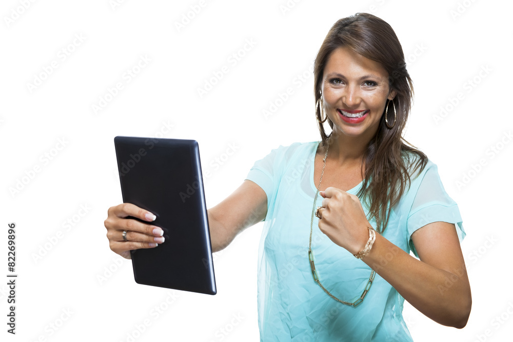 Close up Pretty Young Woman Browsing her Tablet PC Close up Pretty Young Woman Browsing her Tablet PC