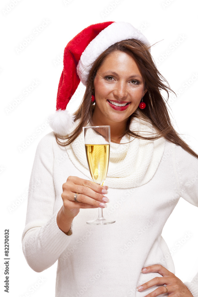 Playful woman celebrating Xmas blowing a kiss Playful woman celebrating Xmas blowing a kiss
