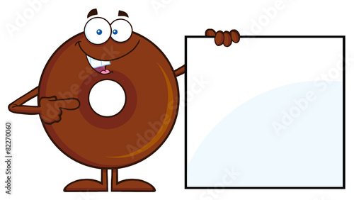 Chocolate Donut Cartoon Character Showing A Blank Sign