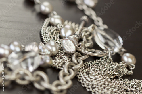 Assorted silver costume jewellery with a jumbled pile