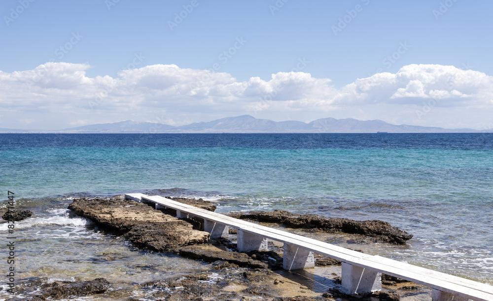 landscape of sea with horizontal walkway