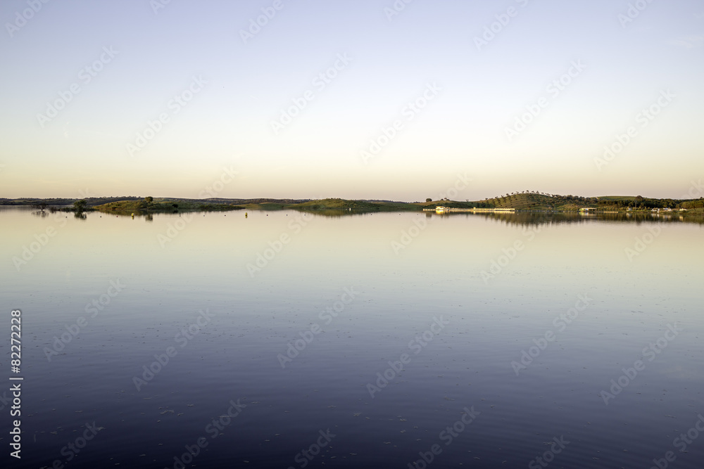 Alqueva Dam lake. It impounds the River Guadiana. Portugal