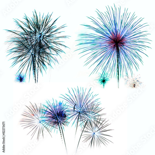 Set of colorful fireworks light on white background
