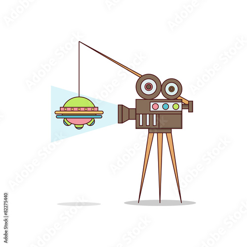 Isolated cartoon creating fake aliens movie