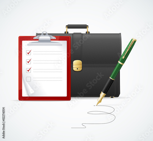 Vector briefcase, cuitcase checklist and pen photo