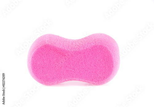 pink bath sponge on white background