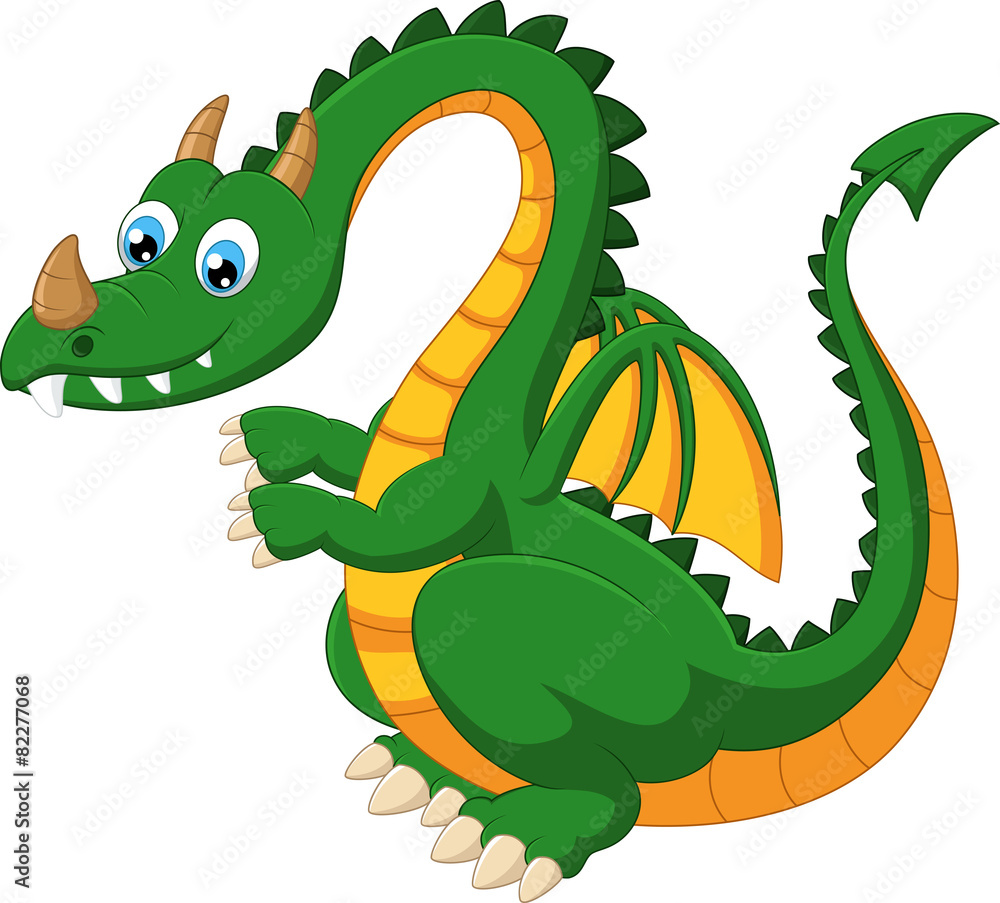 Fototapeta premium Carrtoon funny green dragon