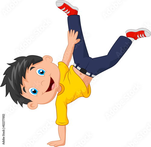 Cartoon boy standing on his hands