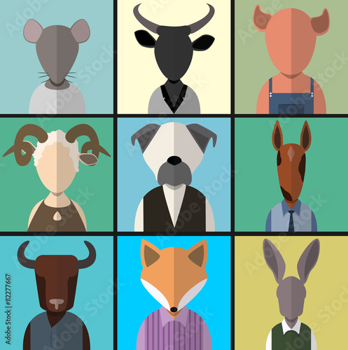 Animal avatar icon set.