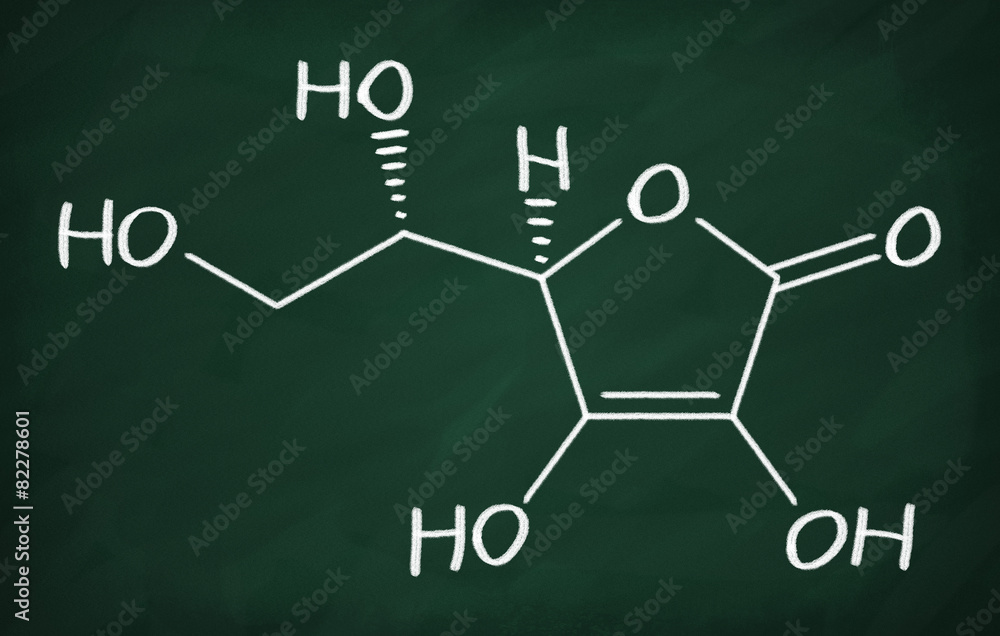 Chemical formula of Vitamin C on a blackboard Chemical formula of Vitamin C on a blackboard