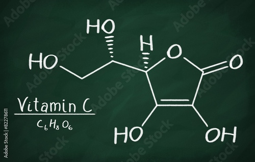 Chemical formula of Vitamin C on a blackboard