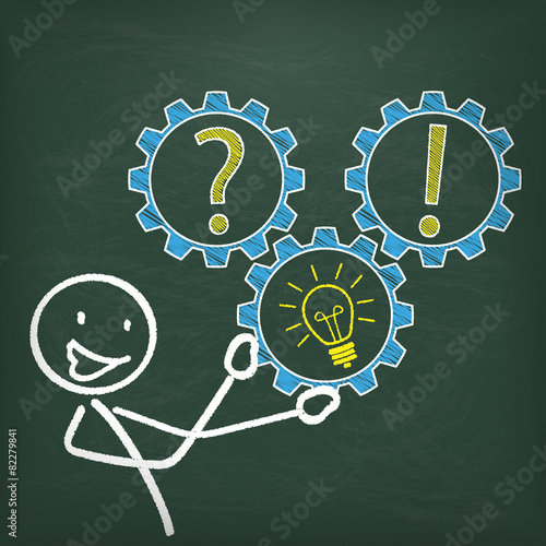 Blackboard Stickman Gear Question Idea Answer