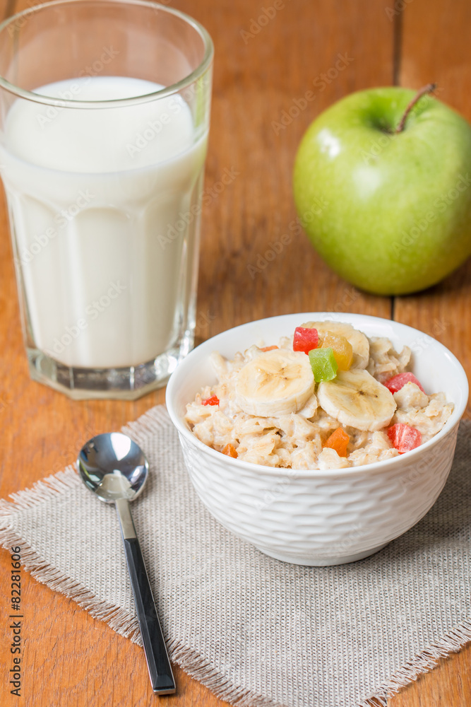 Oatmeal with candied fruils and milk Oatmeal with candied fruils and milk