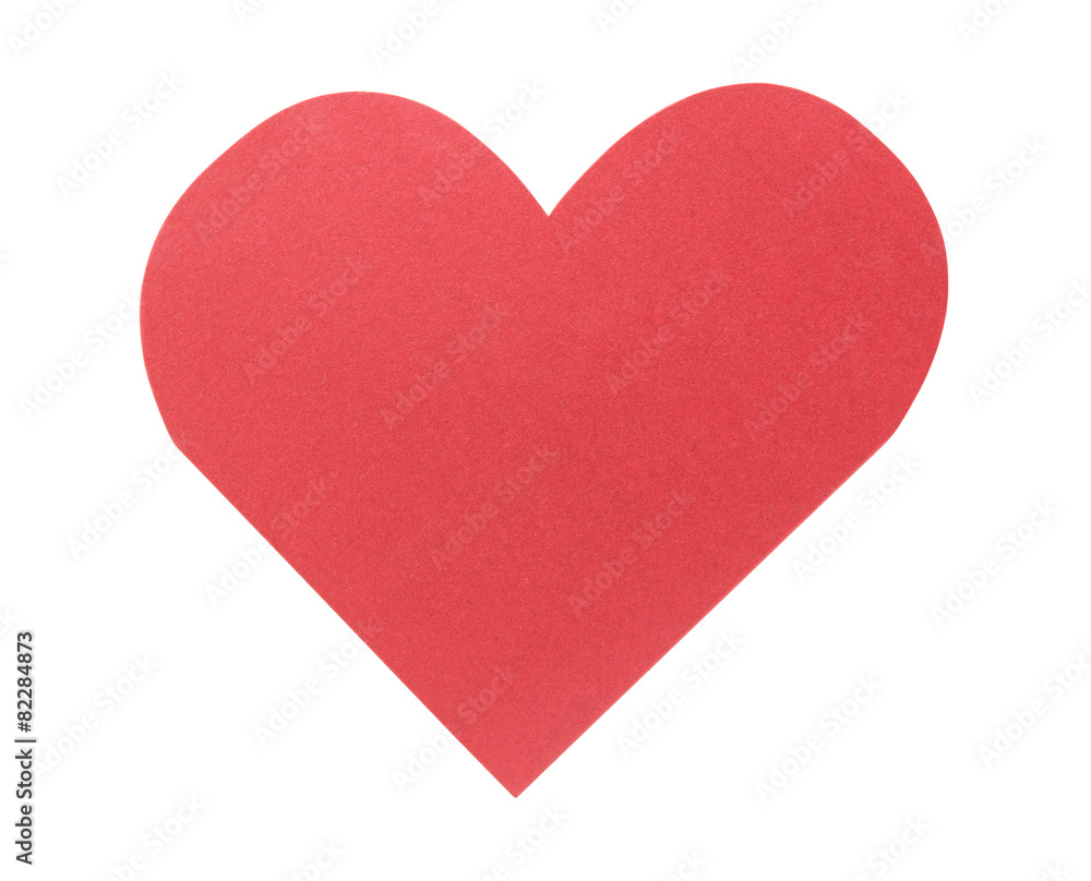 Red paper heart isolated on white background