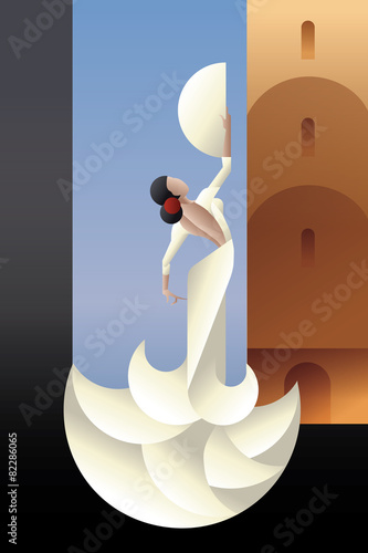 Spain Flamenco dancer on city landscape