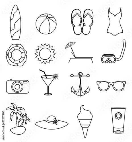 Summer beach icons set