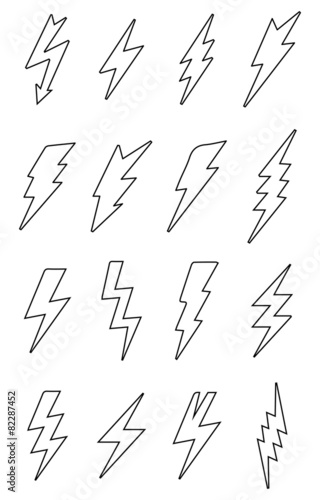 Thunder bolt line icons set