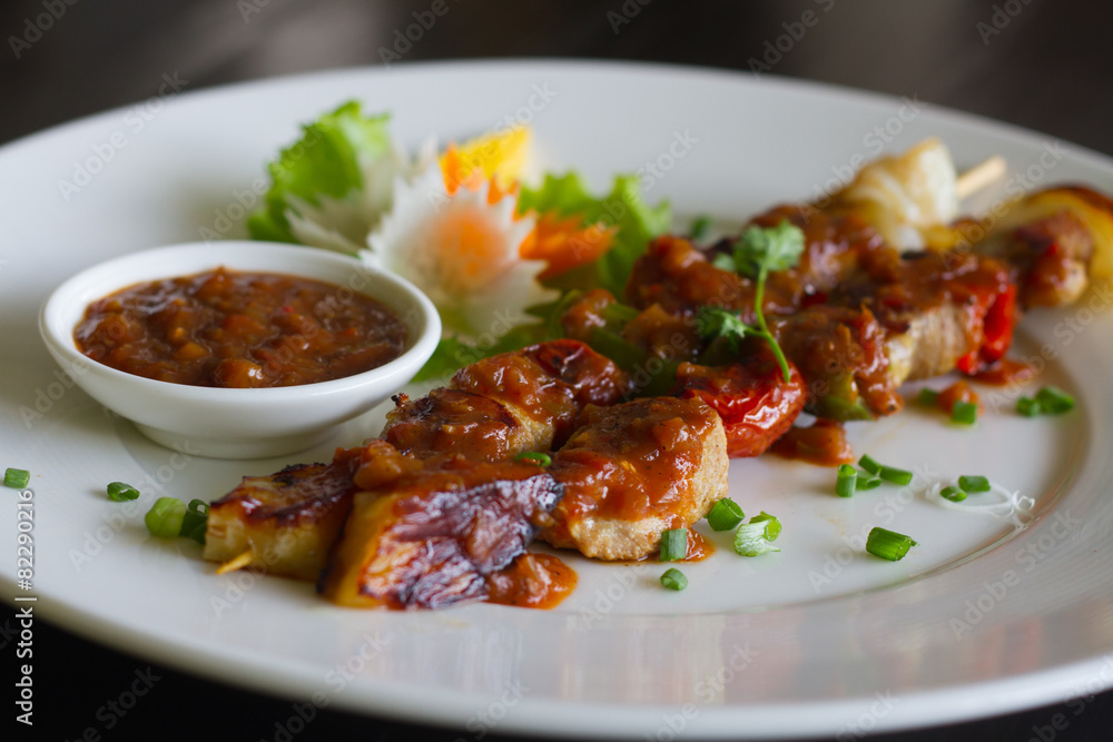 Grilling shashlik on barbecue grill. Selective focus Grilling shashlik on barbecue grill. Selective focus