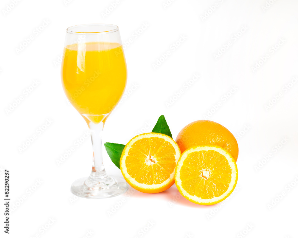 orange juice with orange slice and leaf, isolate on white with c orange juice with orange slice and leaf, isolate on white with c
