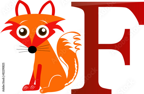 Illustrated alphabet letter F and fox