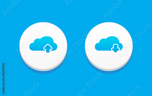 Cloud Upload & Download Icons Blue Background