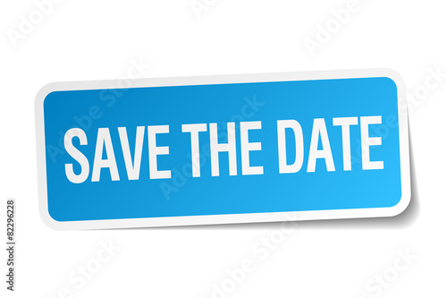 save the date blue square sticker isolated on white