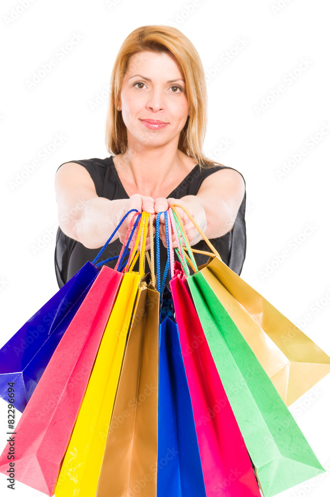 Beautiful shopping woman holding shopping bags Beautiful shopping woman holding shopping bags