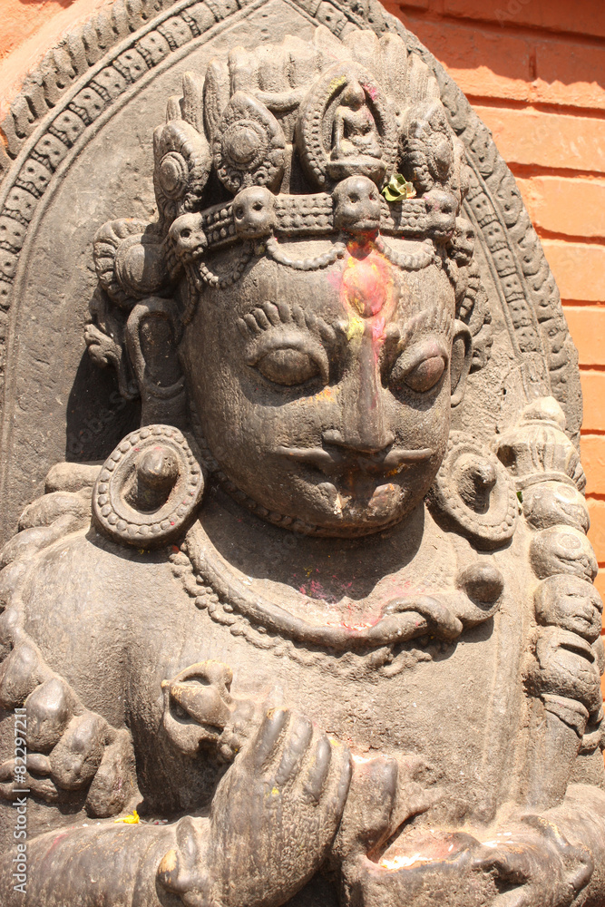 Ancient statue of hindu god, Kathmandu, Nepal