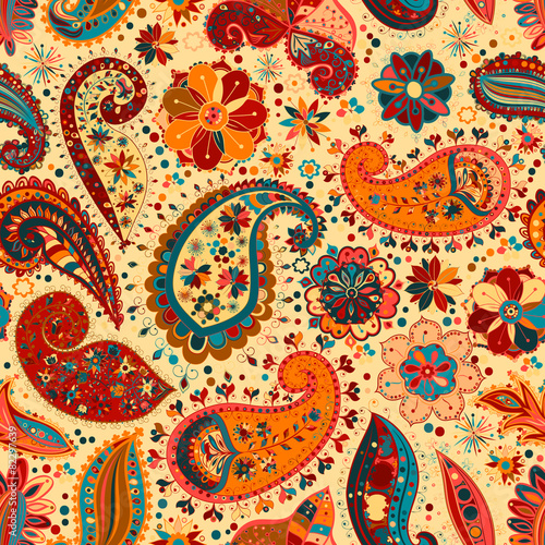 Vintage floral motif ethnic seamless background.