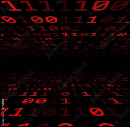 Binary background with red digits.