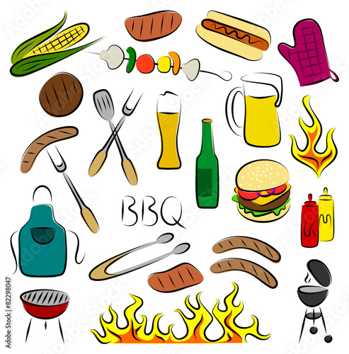 Colored Set of Abstract BBQ Items