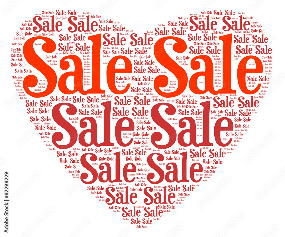 Red heart word shape for retail events on white background Red heart word shape for retail events on white background