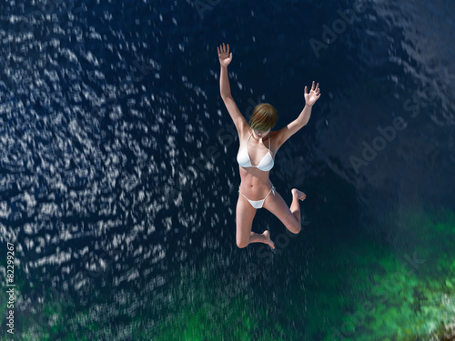 Wallpaper Mural woman jumping in the blue sea Torontodigital.ca