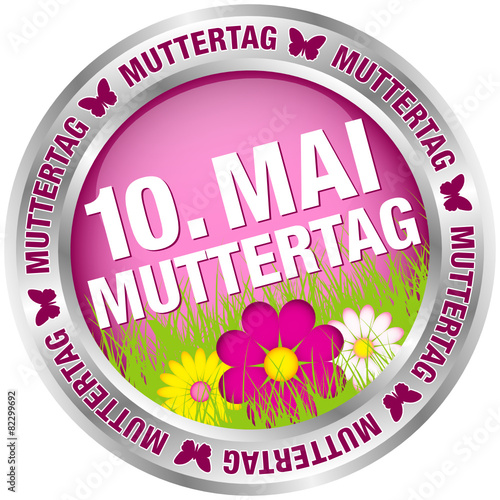 Button Blumen "10. Mai Muttertag" pink/silber