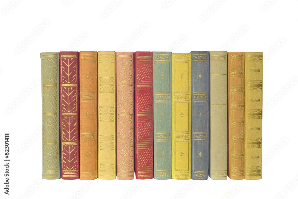 Fototapeta premium row of multicolored books, isolated on white background