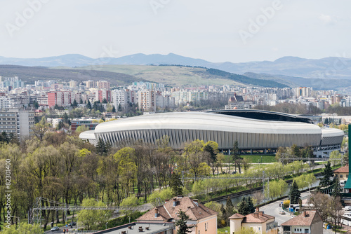 High View Of Cluj Napoca City Buildings And Stadium In Romania