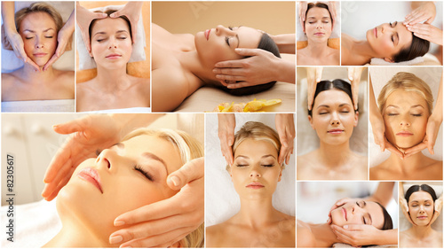 women having facial treatment in spa salon