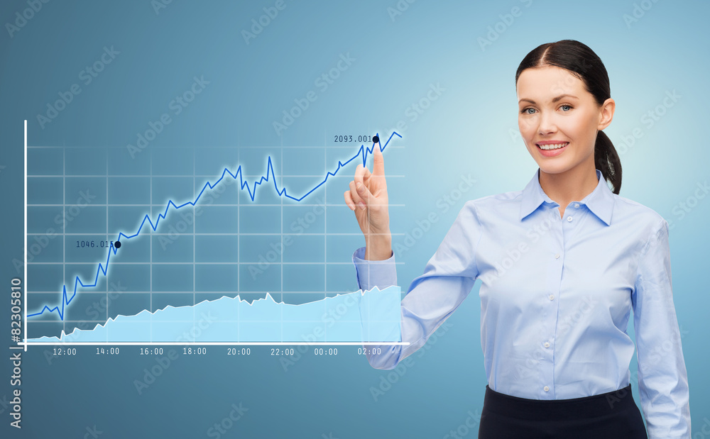 businesswoman pointing finger to chart businesswoman pointing finger to chart