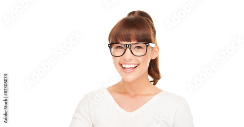 laughing asian woman in eyeglasses
