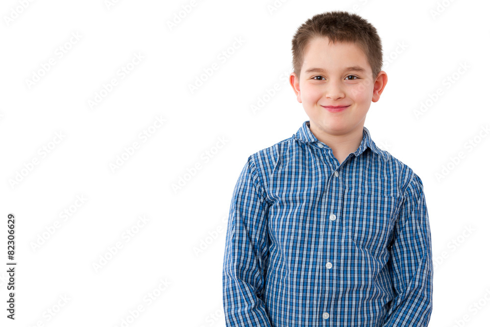 10 Year Old Boy with Mischievous Smile on White 10 Year Old Boy with Mischievous Smile on White